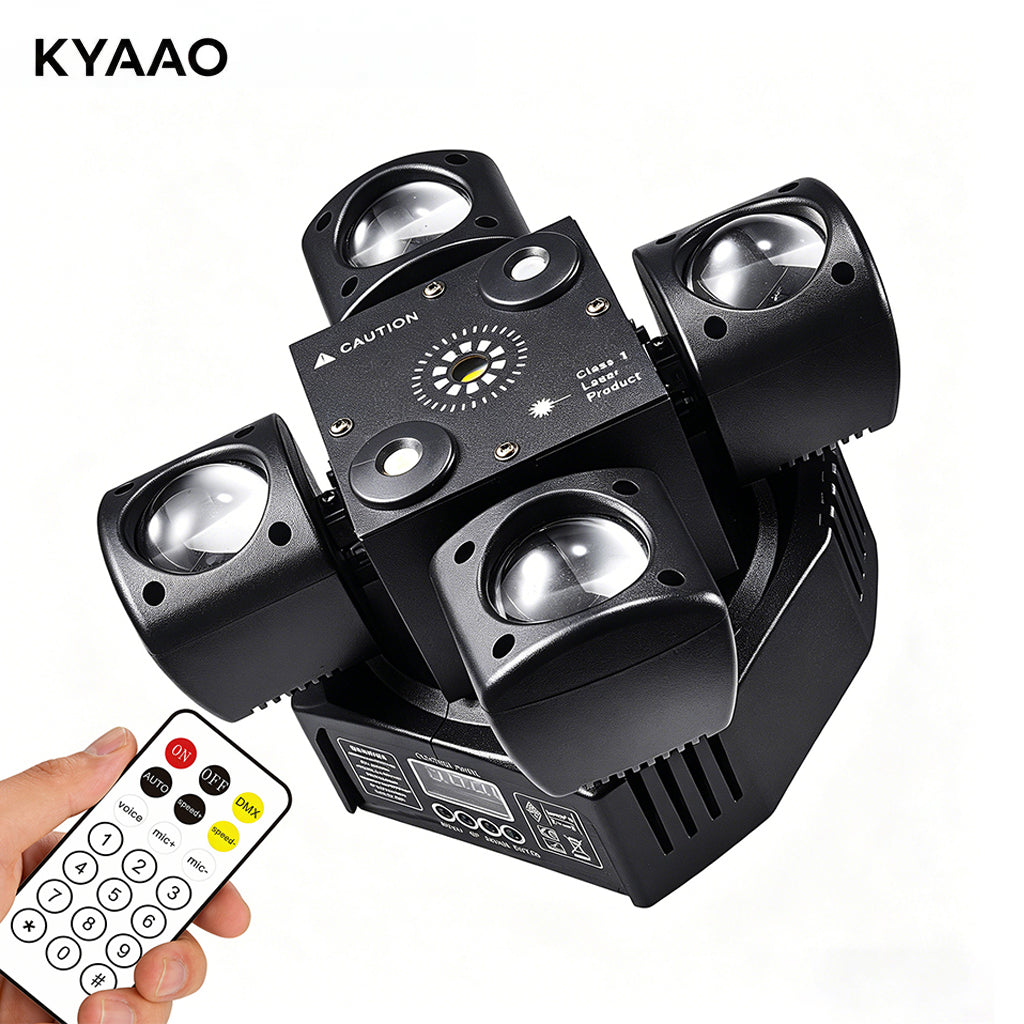 4-Arm Effect Moving Head Light 48W RGBW LED Laser Stage Light with DMX512 Sound Active & Strobe for Disco DJ Party