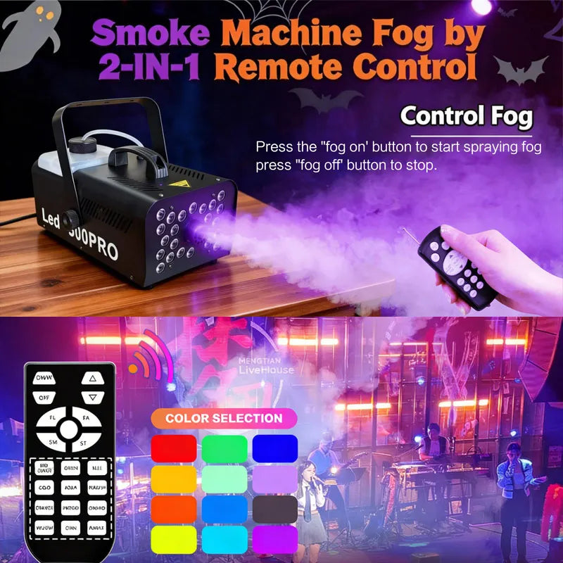 1500W Disco Smoke Machine with Timer & Remote – RGB LED Fog Machine for Wedding, Party, Christmas, DJ Stage Effect