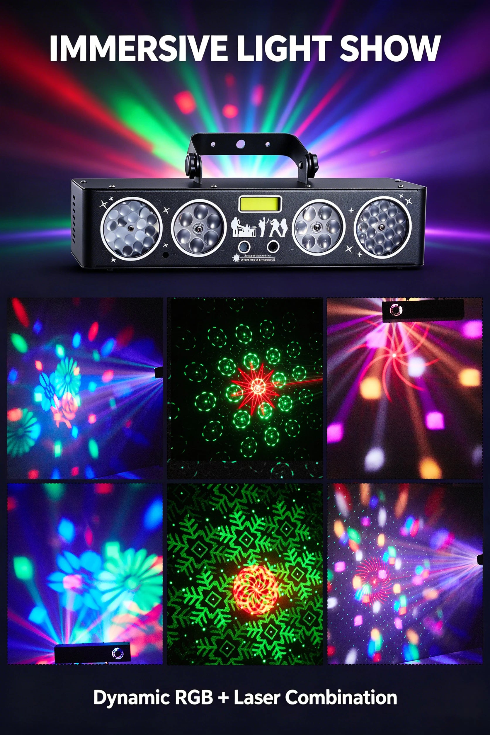 2026 Newest 6-in-1 Stage Effect Light – 50W RGB+White/Pink/Orange LED & Red/Green Laser Sound Activated + DMX Remote Control DJ Disco Party Light for Wedding Bar Club