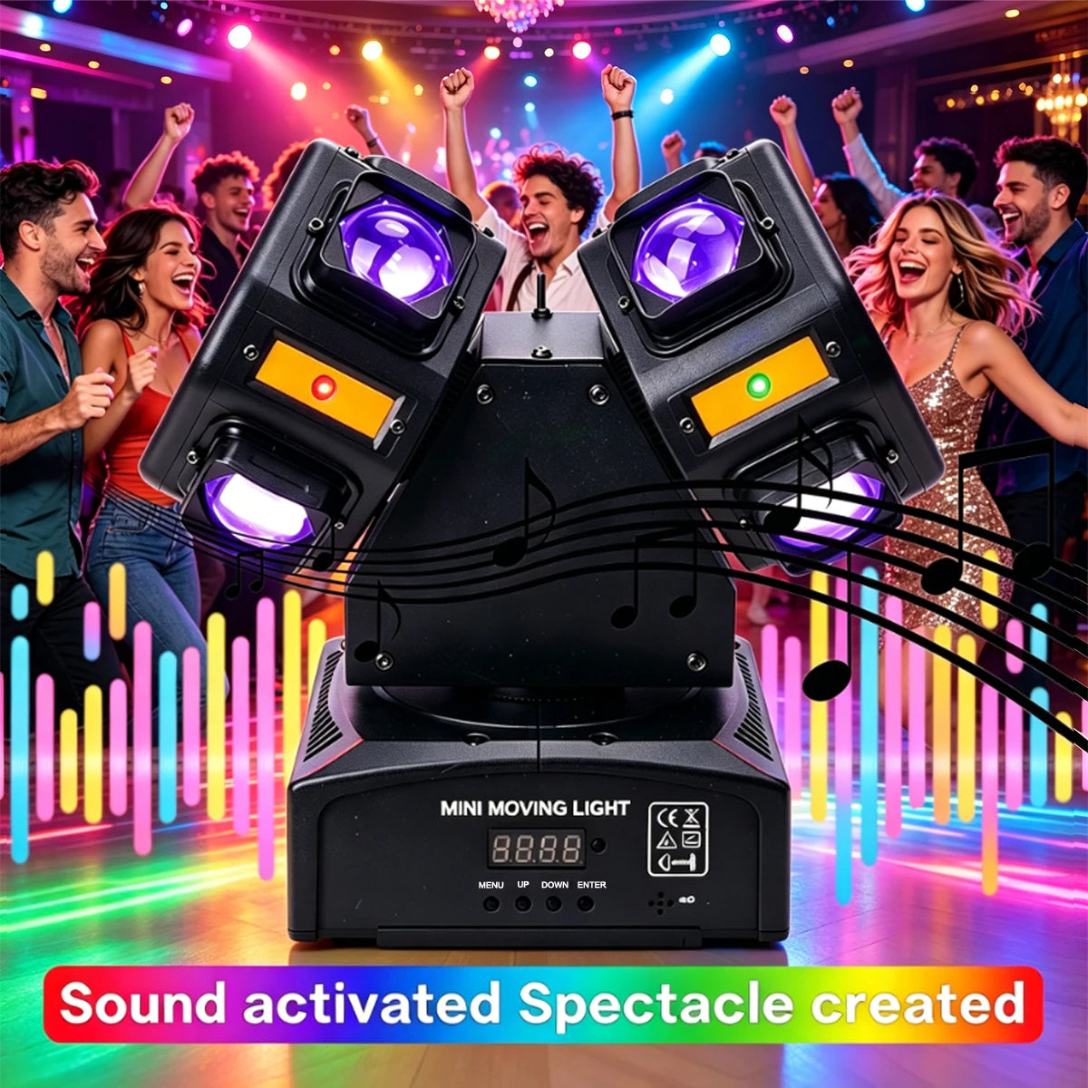 Bimurine Gecko Shadow of War Dual Head Moving Head 100W DMX512 Stage Light with Laser & RGB Panels DJ Party Light
