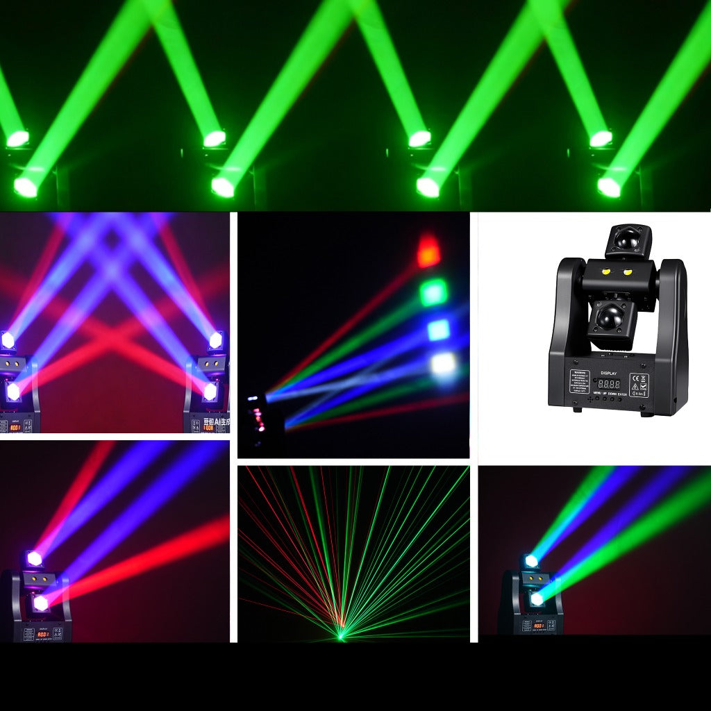 Little Dragonfly with Arm Beams – DMX512 RGBW Laser Stage Light, 8 LEDs + Red/Green Laser, Sound-Activated Strobe for Home Party DJ Disco